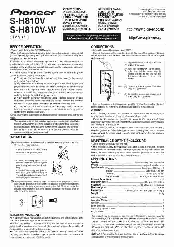 Pioneer Speaker System S-H810V-W-page_pdf